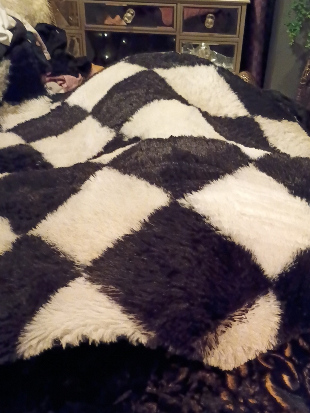 Plush Black and White Diamond Shag Rug - Home Accents 4x6